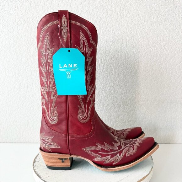 Lane LEXINGTON Womens Cowboy Boots 9.5 Red Western Cowgirl Mid Calf Pointed Toe - Picture 2 of 11
